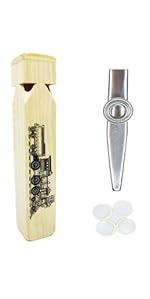 Wooden Train Whistle and Silver Kazoo for Music Instrument Gifts Wood Educational Toys