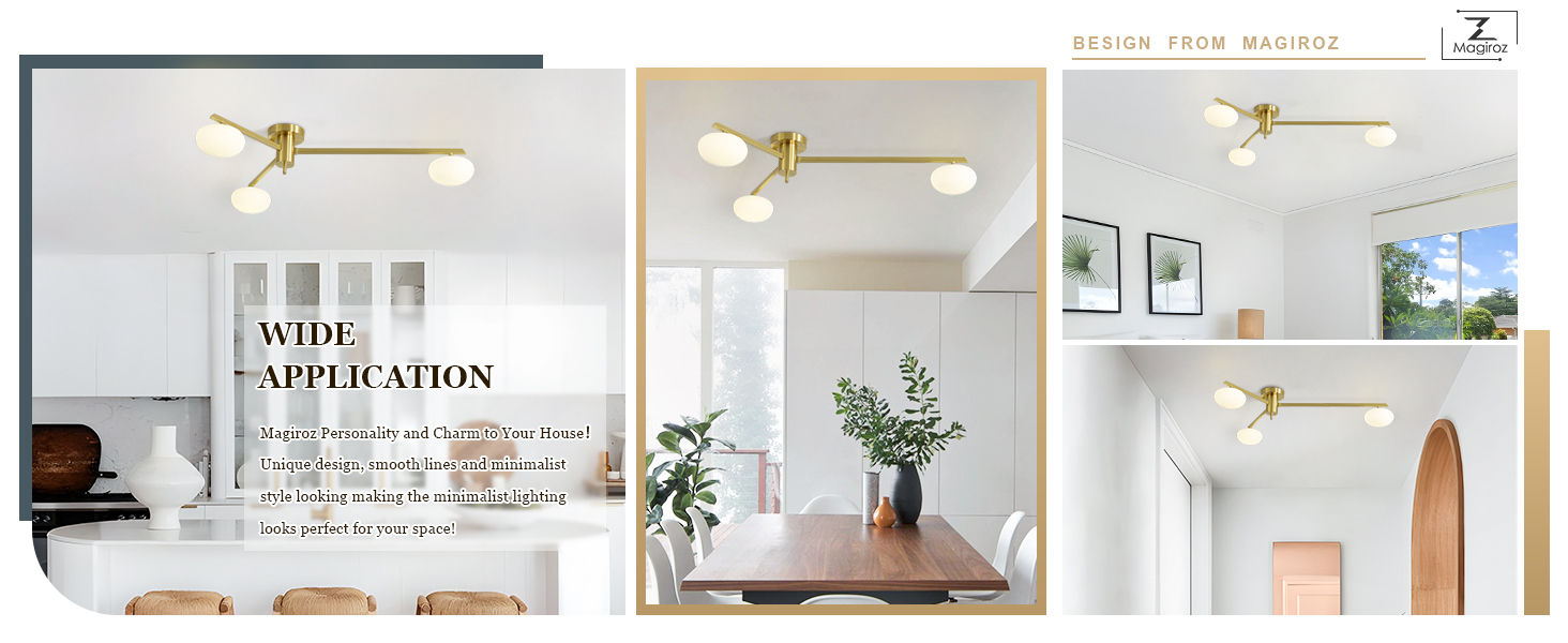 3-Light Gold Semi Flush Mount Ceiling Light