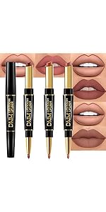 evpct 3Pcs Chestnut Nude Brown Lip Liner and Lipstick Set