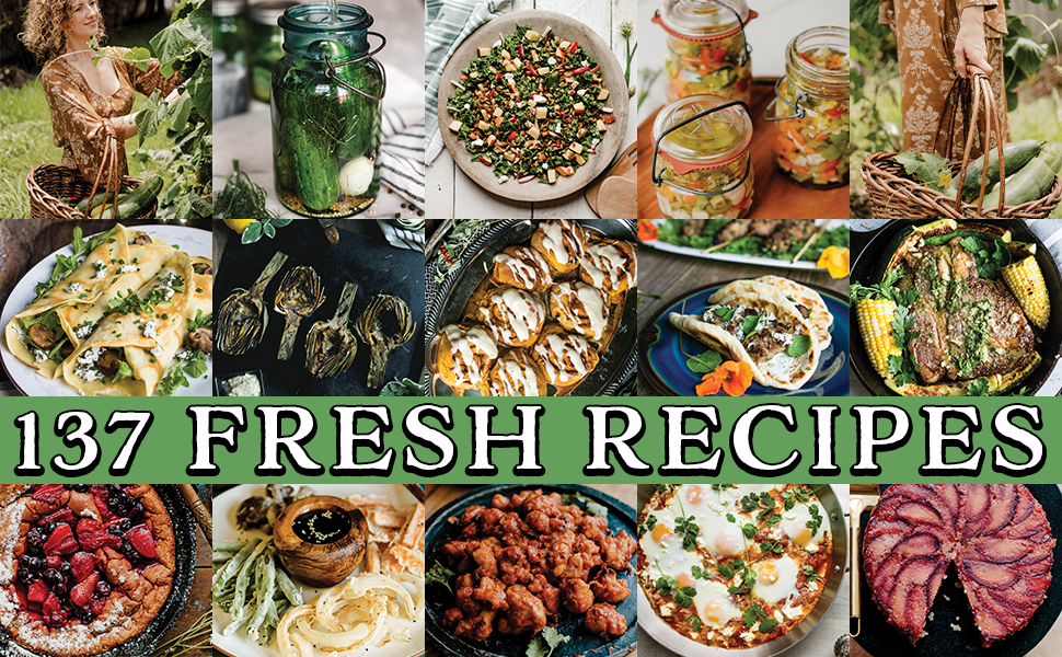 A spread of 15 photos with text, "137 Fresh Recipes."