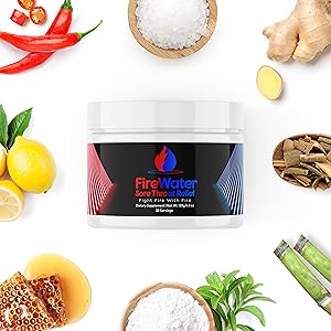 FireWater Sore Throat Relief Jar surrounded by ingredients