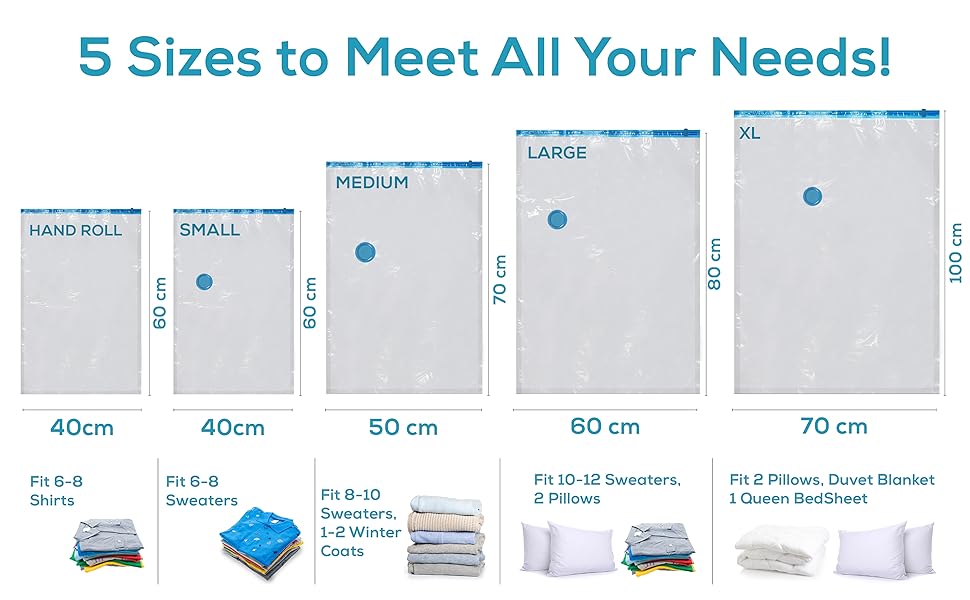 Vacuum Storage Bags with Hand Pump - Space Saver Vacuum Seal Bags for Clothing