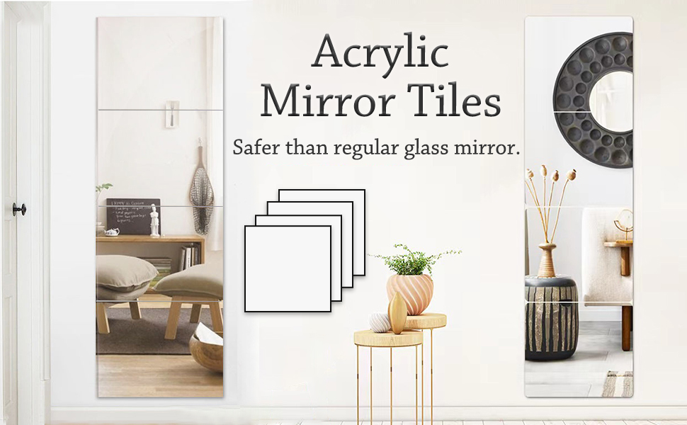 Mirror Tiles Self Adhesive, 4 Pack Acrylic Wall Mirror Stickers 30x30cm