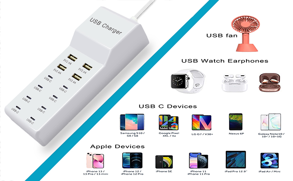 usb c charger, usb adapter charging station for multiple devices apple, multi usb charging station