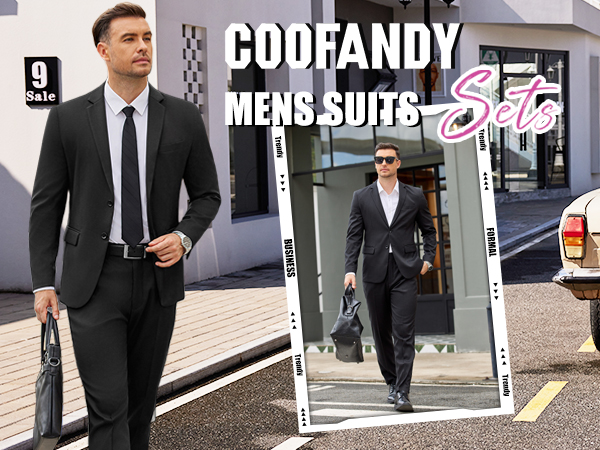 【新品】SISANDI size2(M)SET COOFANDY Mens 2 Piece Suit Slim Fit 2 Button Formal Jacket