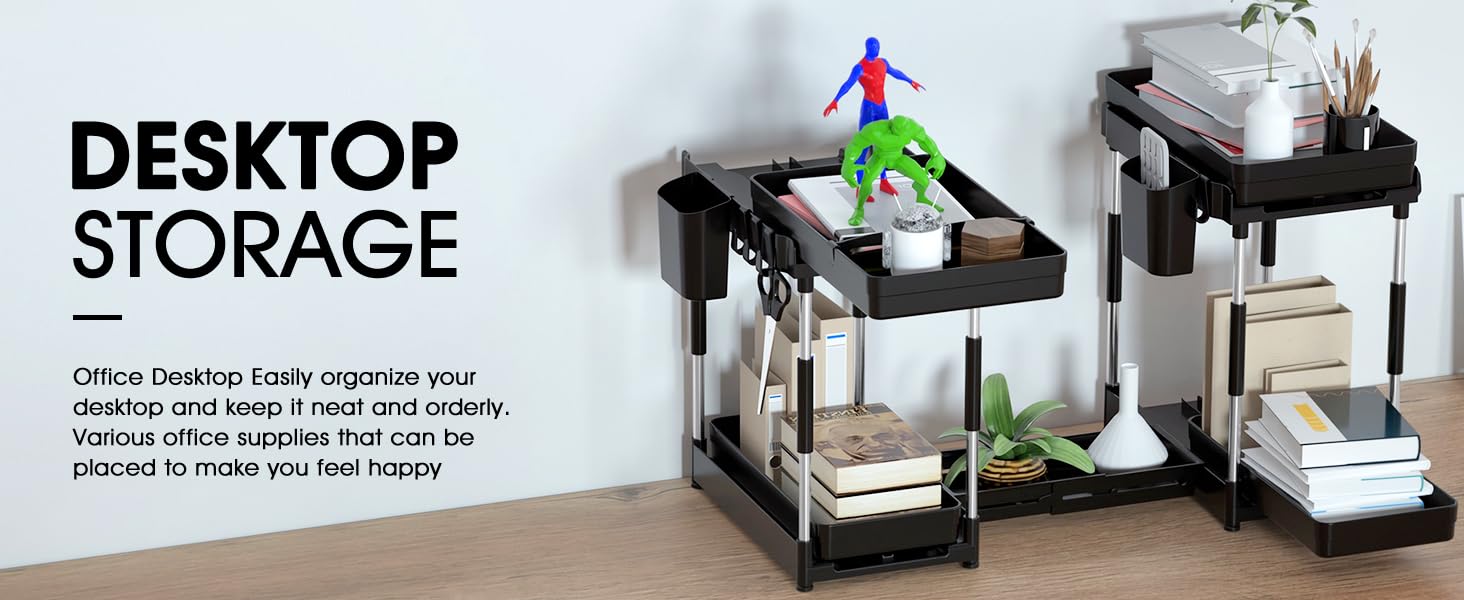 Double Sliding Under Sink Organizers and Storage Adjustable 2 Tier
