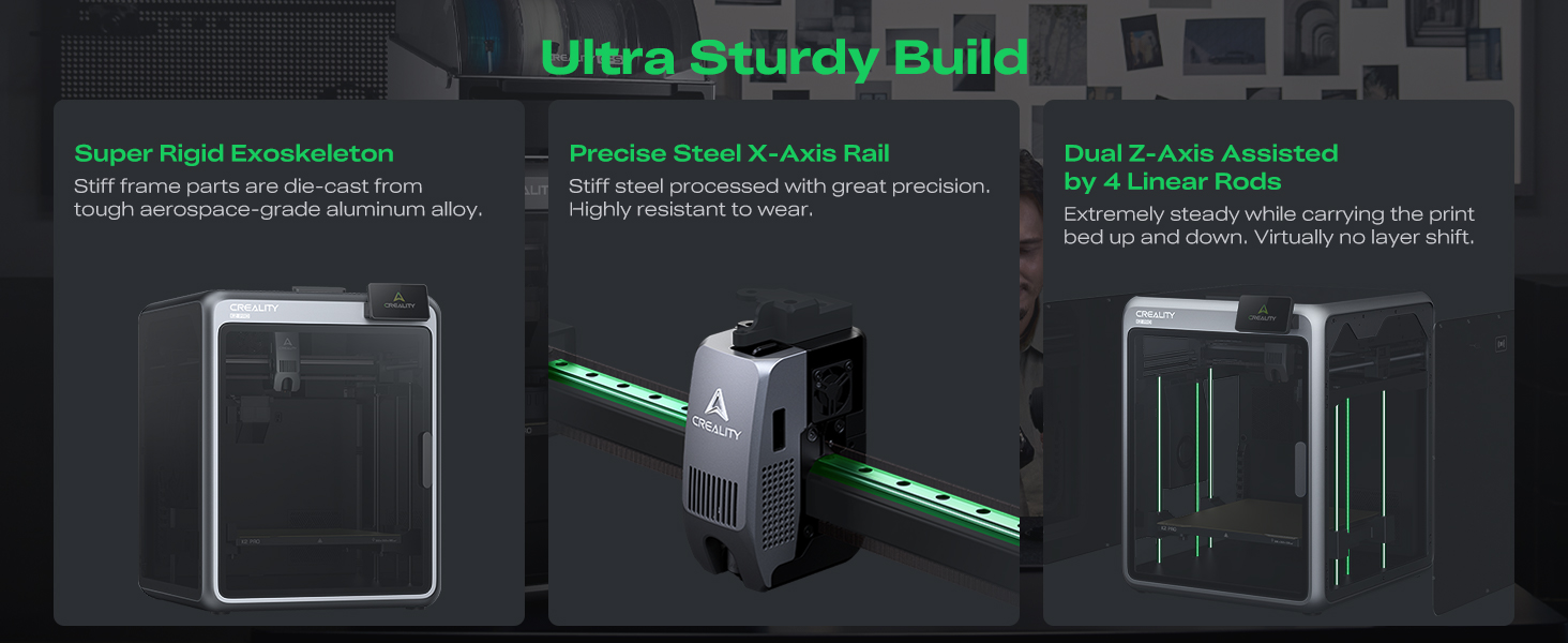 Technical diagram showing green laser or light beam demonstrations with dark background and illuminated paths. Appears to be product specification or feature illustration.