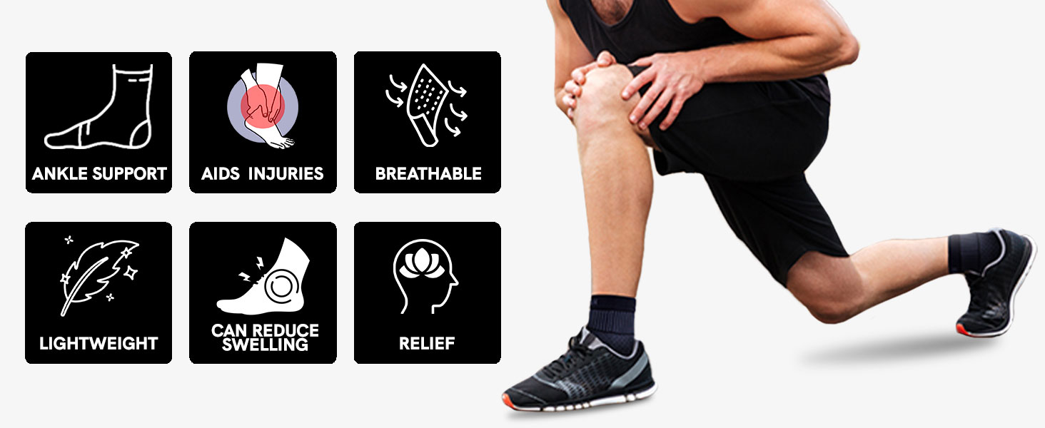 Benefits of the Ankle Compression Support Sleeve brace: ankle support, aids injuries, breathable