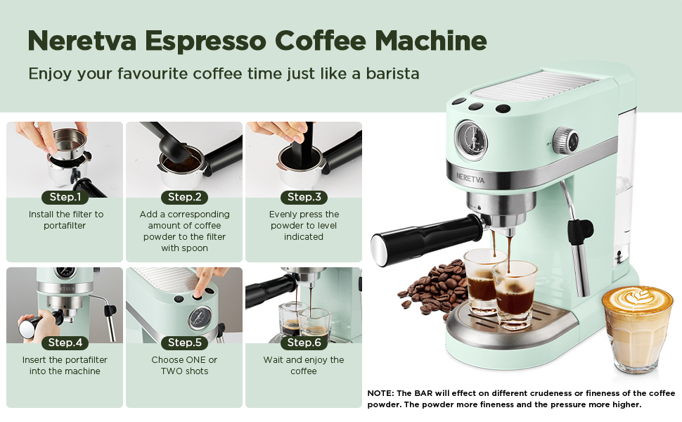 Neretva 20 Bar Espresso Coffee Machine with Steam Wand for