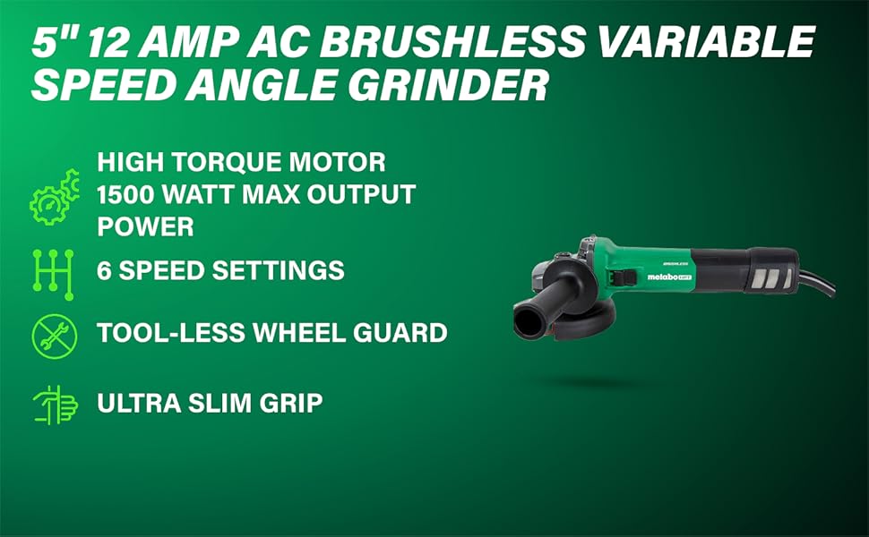 5&#34; 12 Amp AC brushless variable speed angle grinder
