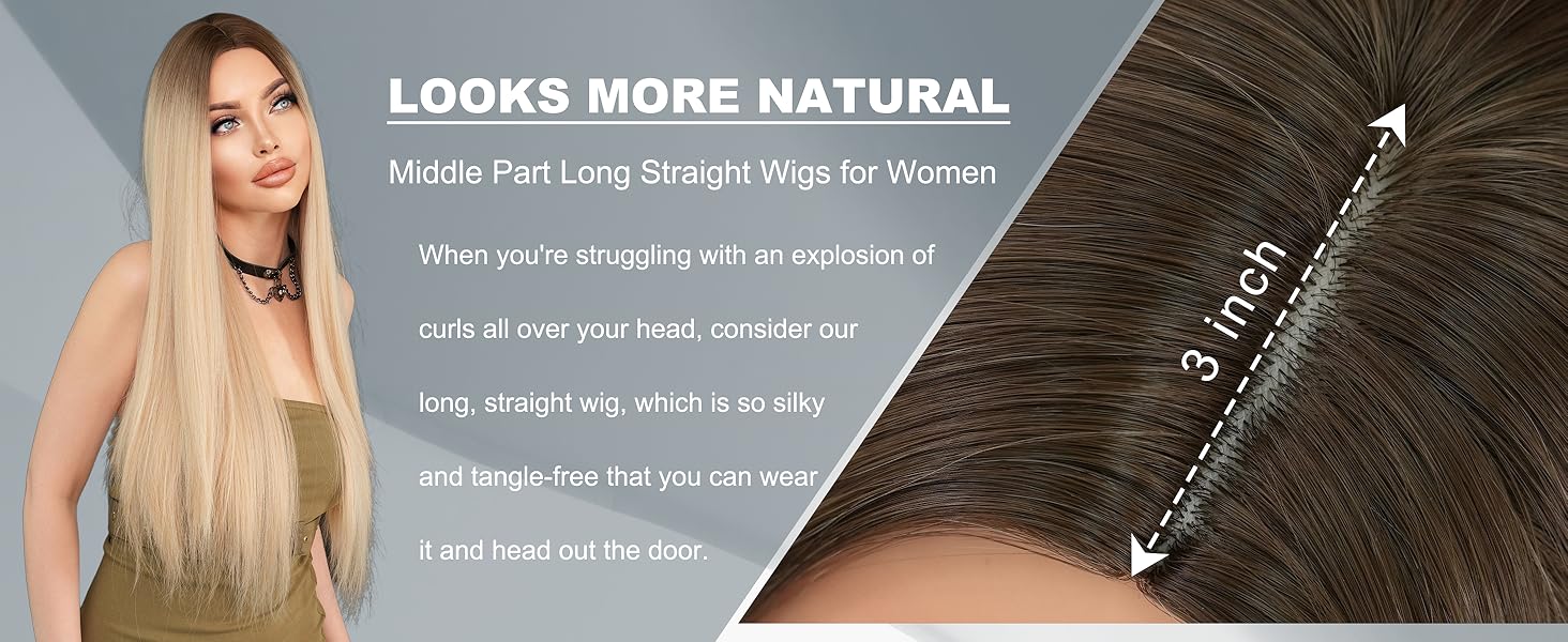 middle part synthetic long blong ombre wig