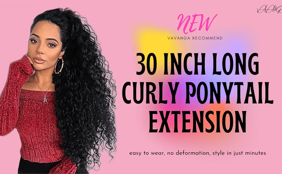 VAVANGA 30inch Long Curly Ponytail Extension