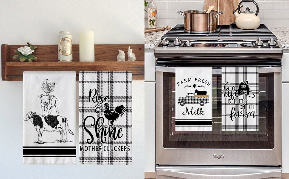 pinata Farm Animal Kitchen Towels, Farmhouse Rooster Cow