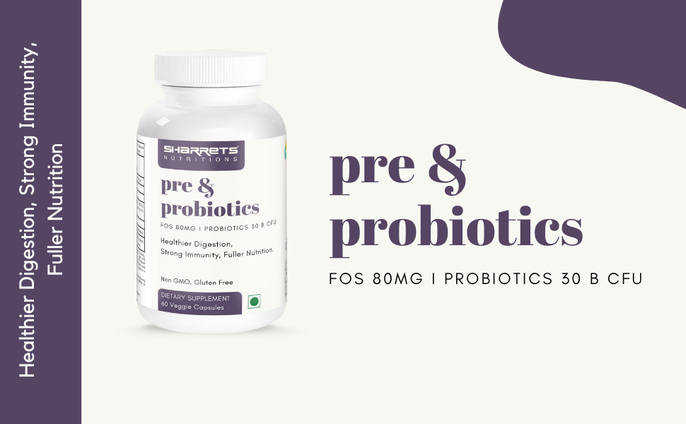 Sharrets Pre and Probiotics 30 B cfu Capsule Supplement For Women Men, FOS 80mg, 60 Counts Sharrets Pre and Probiotics 30 B cfu Capsule Supplement For Women Men, FOS 80mg, 60 Counts