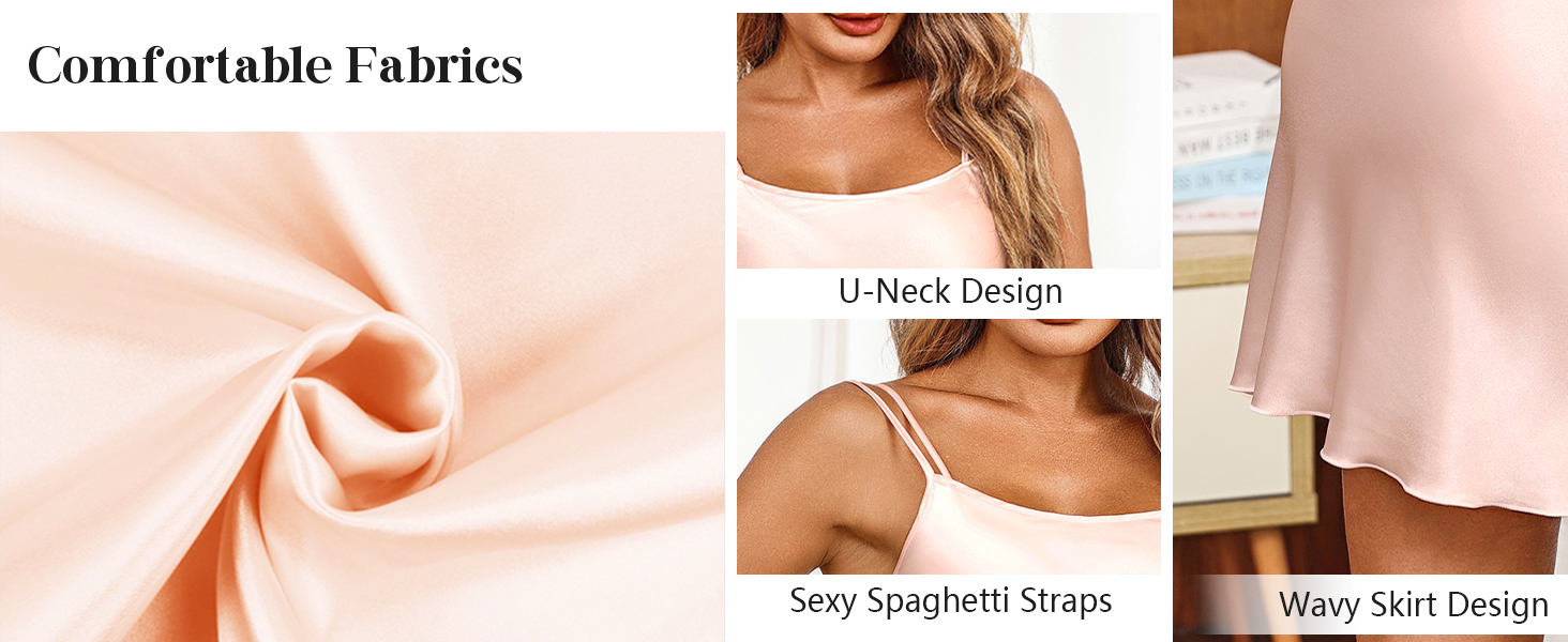 Uniexcosm Negligees for Women Satin Nightdress Chemise Sexy Babydoll Lingerie Ladies Nighties Sleepwear Spaghetti Strap Slip Nightwear Nightgown 11 night dress for women sexy