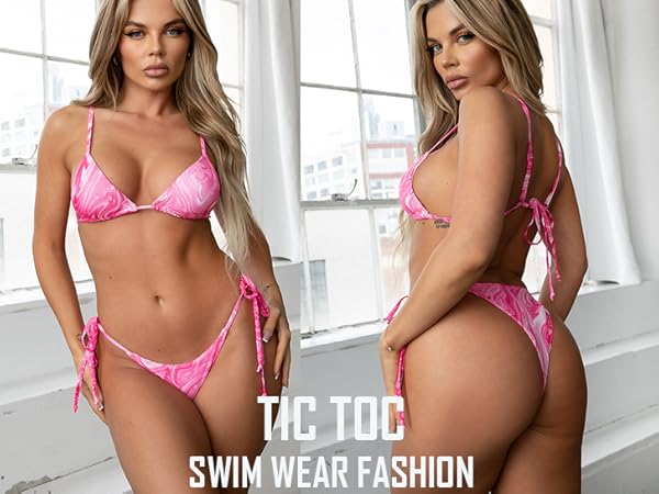 Amazon.com: TIC TOC Women Sexy Two Piece Mesh Bikini Thong
