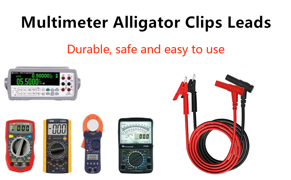 Multimeter Alligator Clips Leads，15A 1000V 3.5ft Banana Plug to
