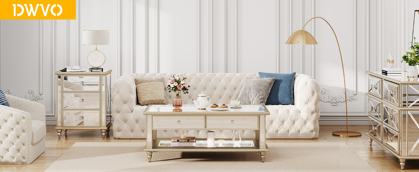 Gold Mirrored 3 Kommoden mit Schubladen