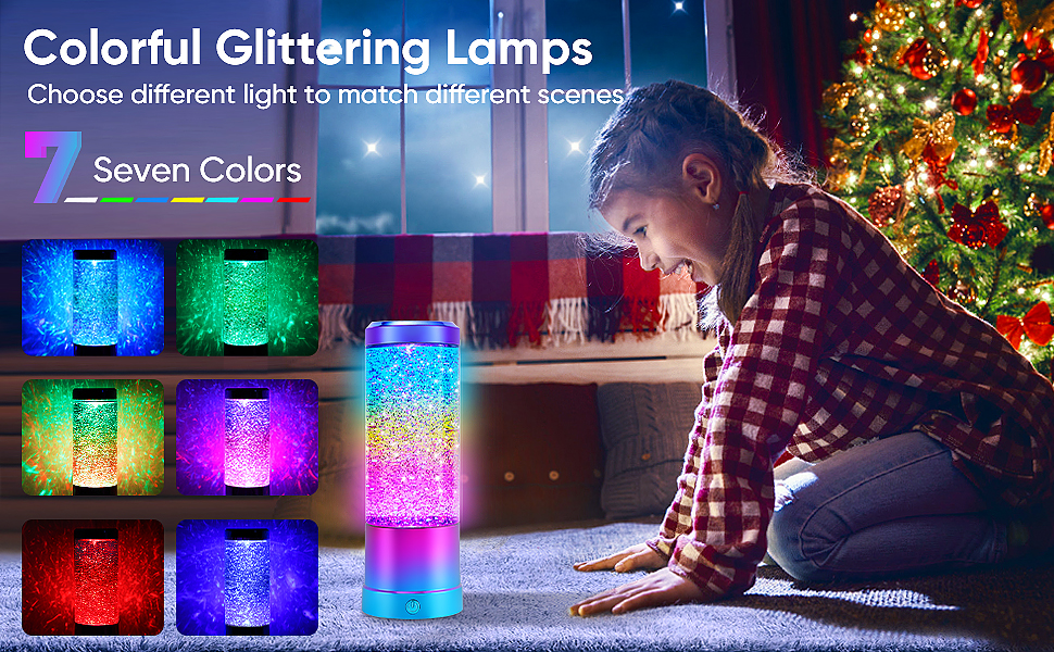 Lava Lamp, Rainbow Glitter Lamps with Automatic Color Changing and Clear Liquid, USB Cable