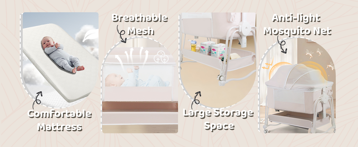 movable baby bedside bassinet with wheels