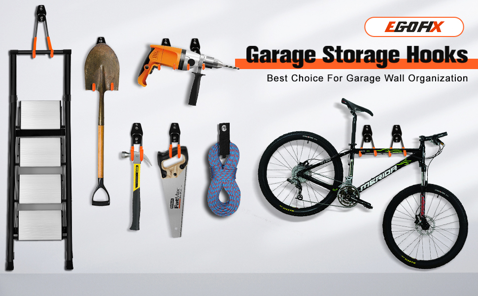 EGOFINE Orange Garage Hooks 15 PCS Heavy Duty Garage Storage Hooks for
