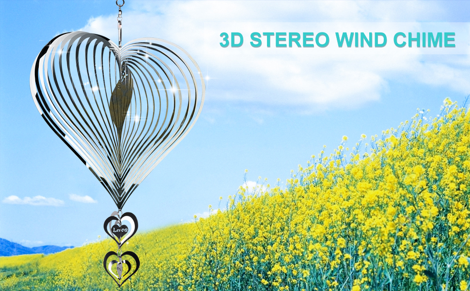 Campanello Eolico A Cuore In Acciaio - Decorazione Da Giardino, 20x15 Cm, Argento, Design Rotante