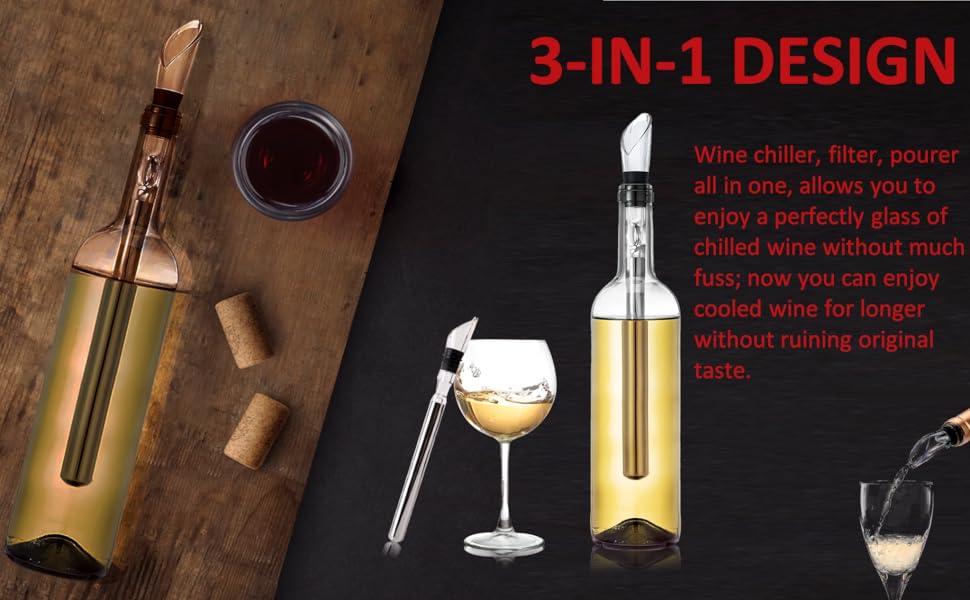 Wine Chiller Stick Small Wine Cooler 3in1 Stainless Steel