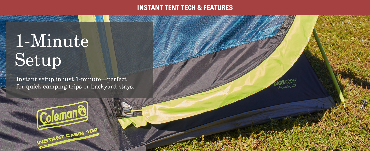 coleman instant tent one minute setup fast easy quick camp backyard friends family beginner grass