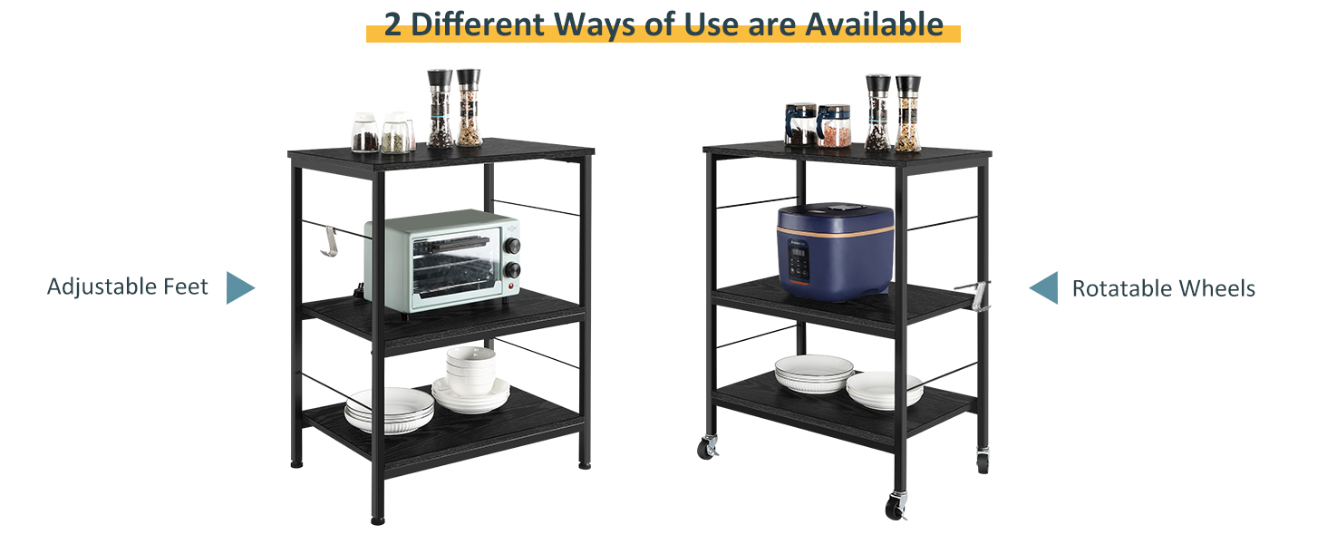 Microwave Stand 3 Tier Kitchen Cart with Storage on Wheels
