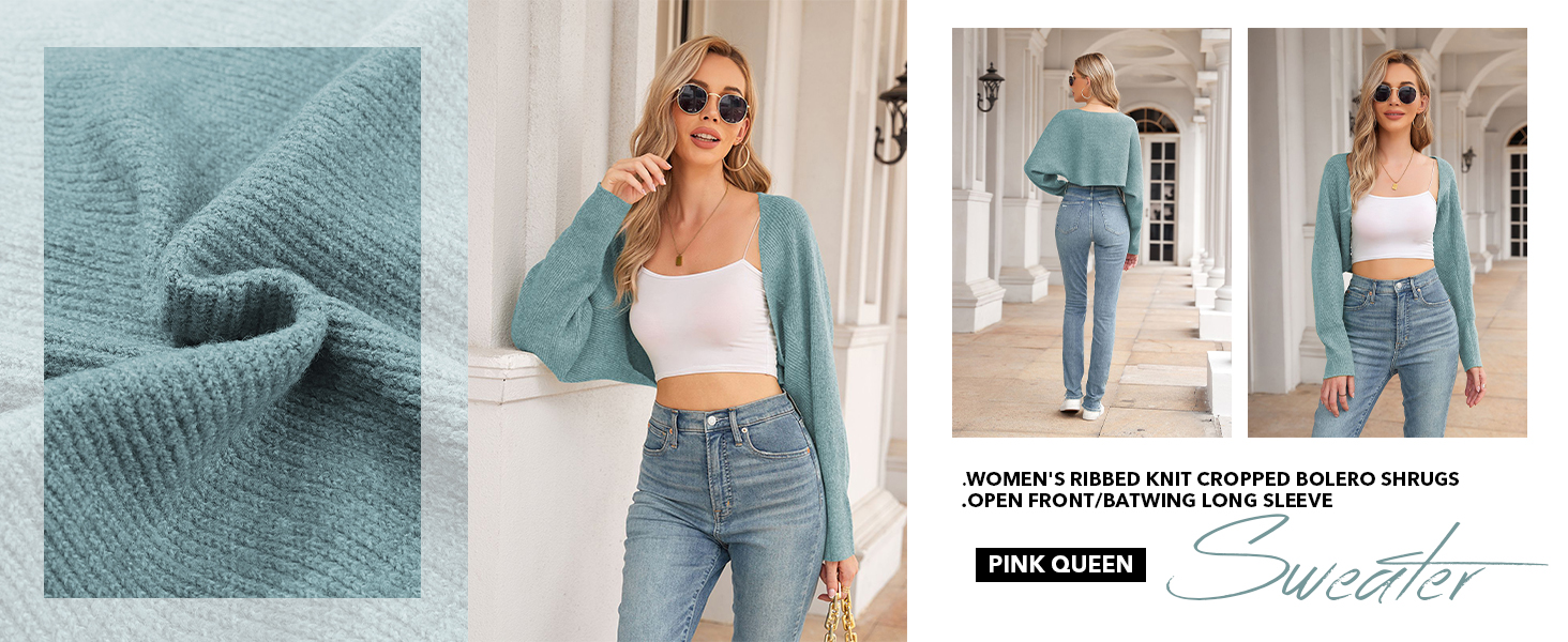 Women's Ribbed Knit Cropped Bolero Shrugs