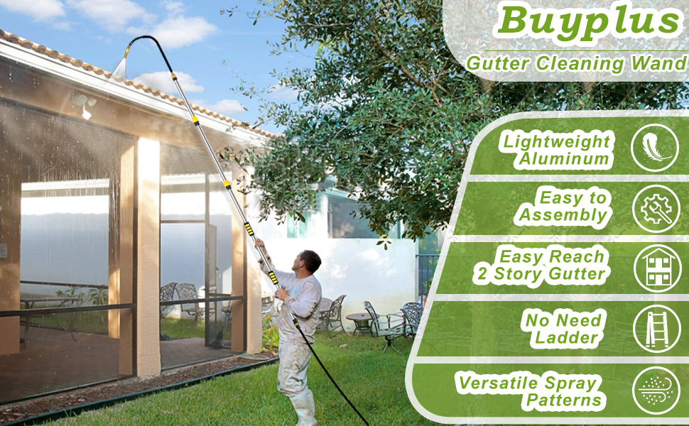 Buyplus Telescopic Gutter Cleaning Wand with Hose Attachment, Long Reach Gutter