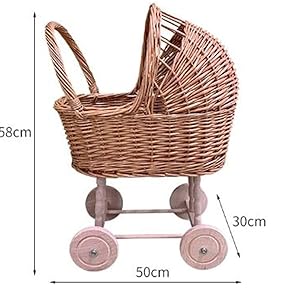 Amazon | Bililadly 手押し車 乳母車 天然の柳のおもちゃ 人形