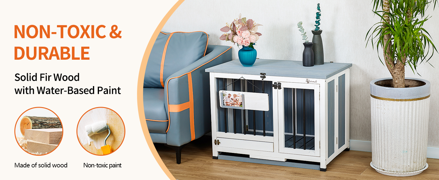 Solid Wood Medium Dog Crate Furniture Style Foldable