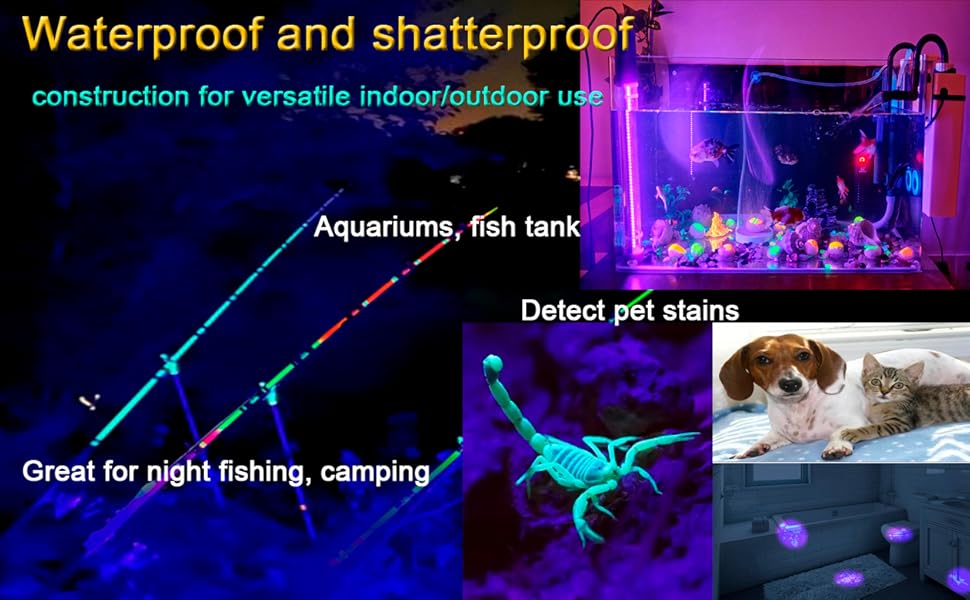 Waterproof shatterproof black light blacklight indoor outdoor night fishing fish tank aquariums