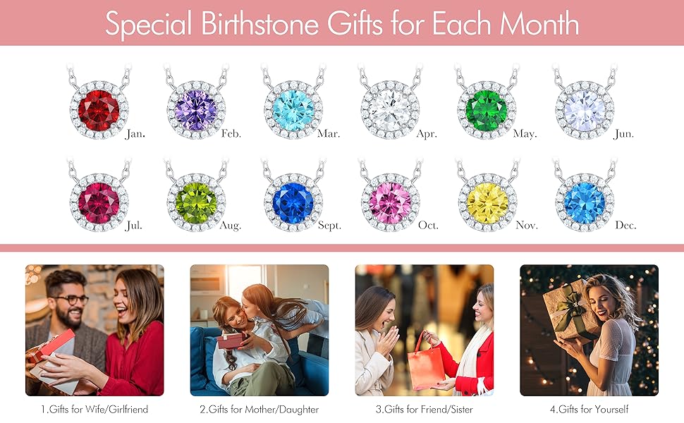 925 Sterling Silver Birthstone Pendant Dainty Halo Necklace gift for Women