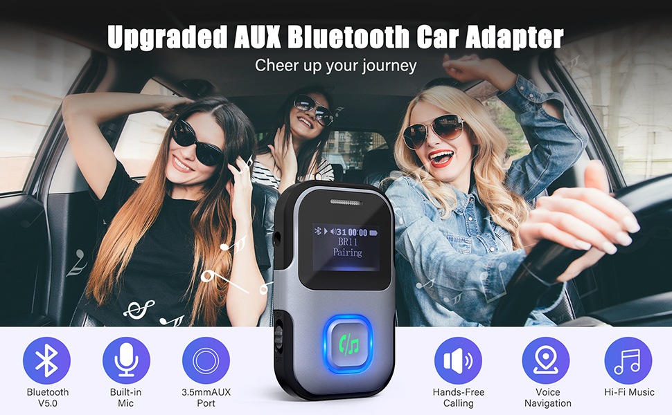 LENCENT Bluetooth 5.0 Receiver with LCD, AUX Bluetooth Adapter for Car