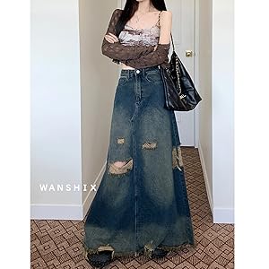 Amazon.co.jp: [WANSHIX] デニムスカート くるぶし丈