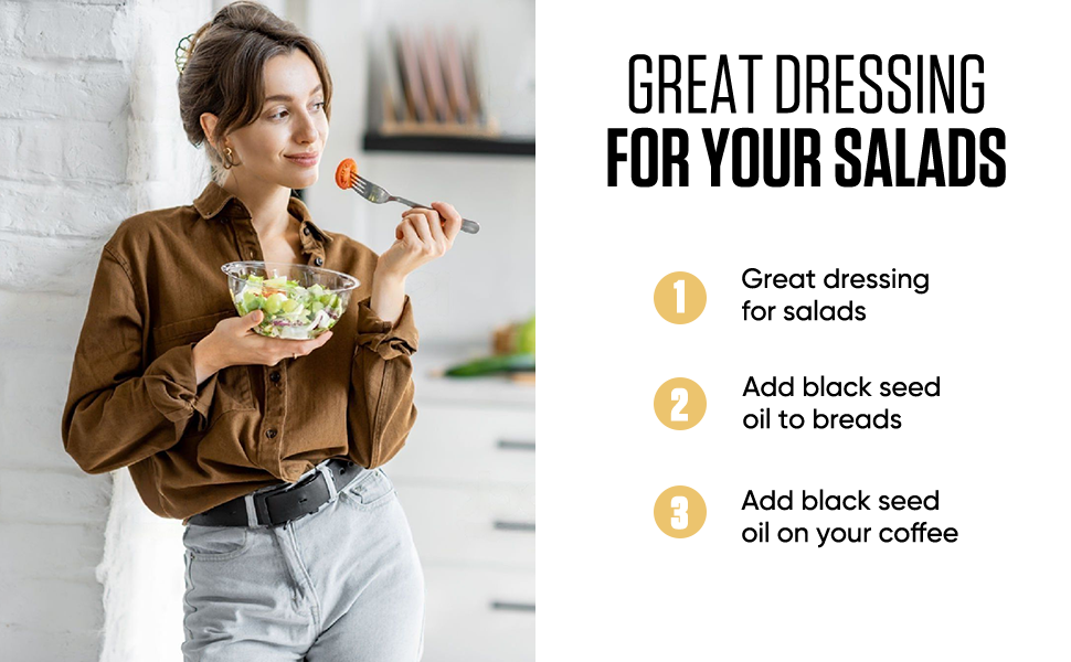 Rawya Organic Black Seed Oil, salad dressing, bread, baking, cooking