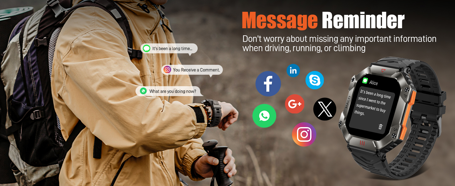 MILITARY SMART WATCH FOR MEN WITH MESSAGE REMINDER