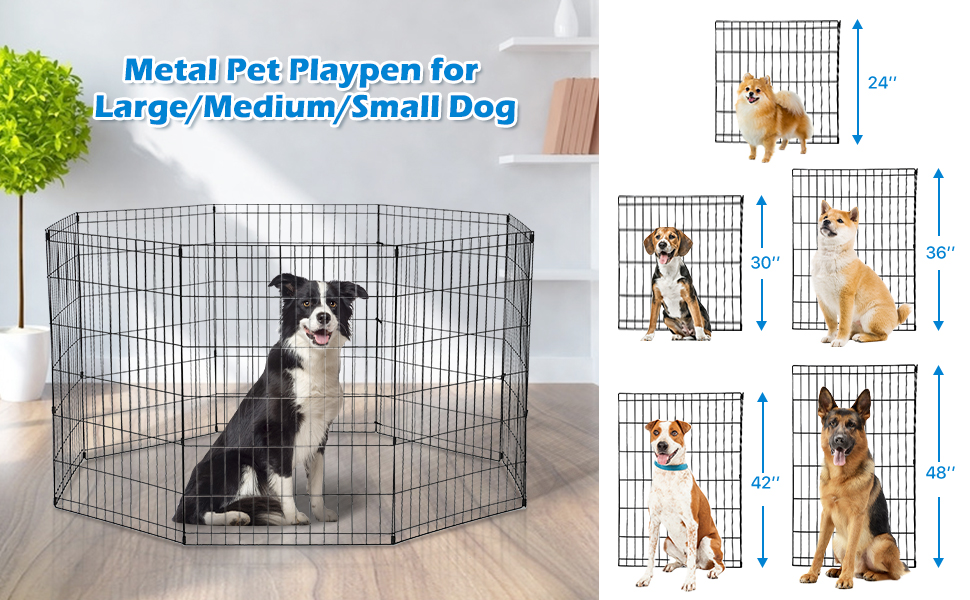 Dog Playpen for Small Medium Large Dogs, 24"/ 30"/ 36"/ 42"/ 48" Indoor Outdoor