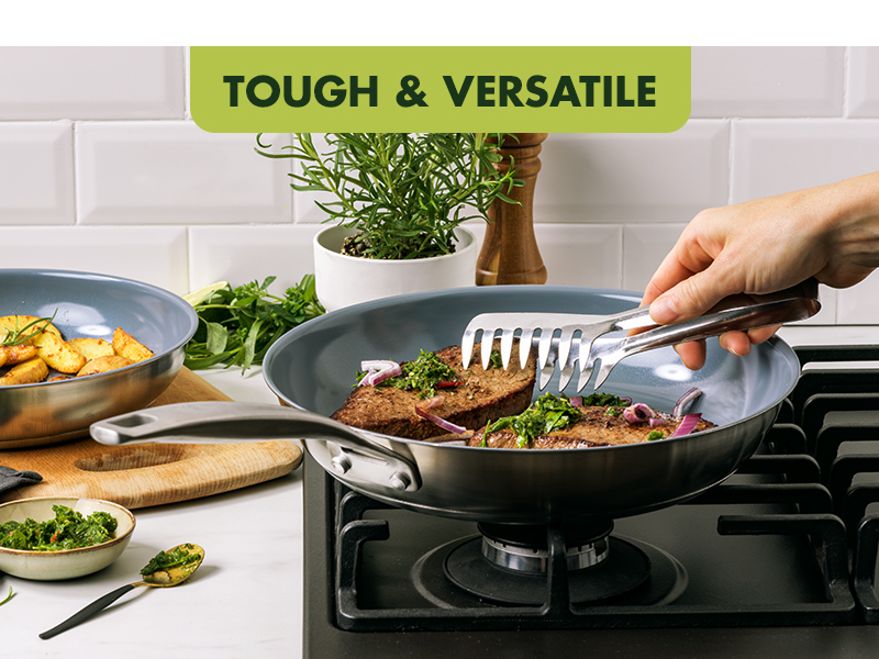 GreenPan Treviso Stainless Steel Healthy Ceramic Nonstick, 24 cm and 28