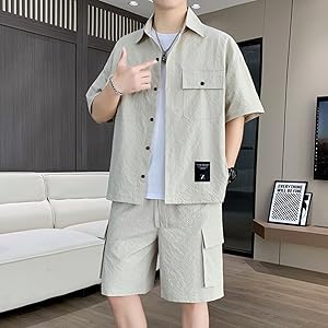 Amazon | [WANSHIX] セットアップ ボタンシャツ 半袖