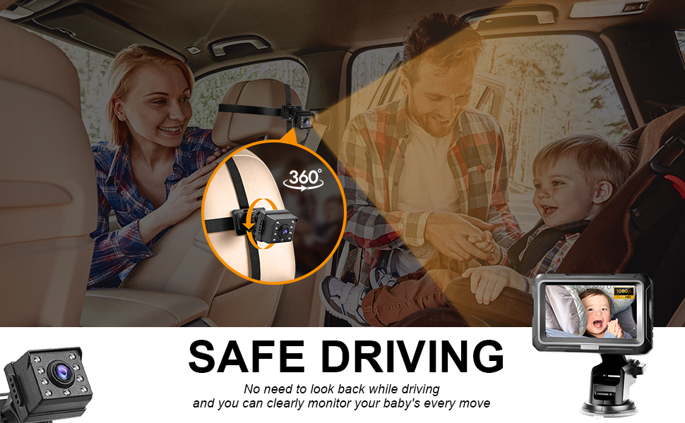 SSATISCN Baby Car Camera HD1080P Baby Car Mirror 4.3'' Infrared Night