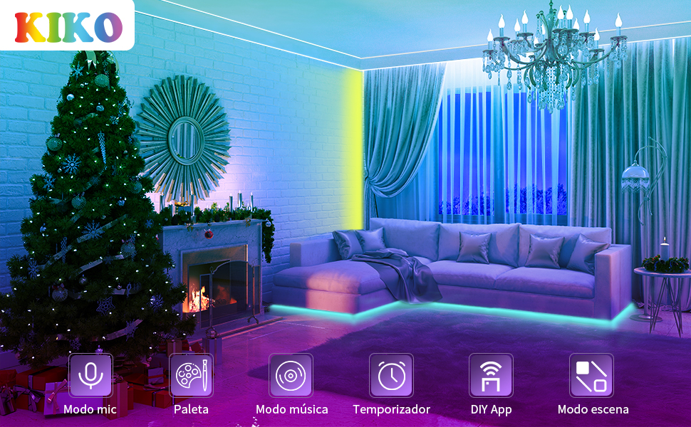 KIKO LED Light Strips, 100ft RGB Led Lights for Bedroom, Music Sync