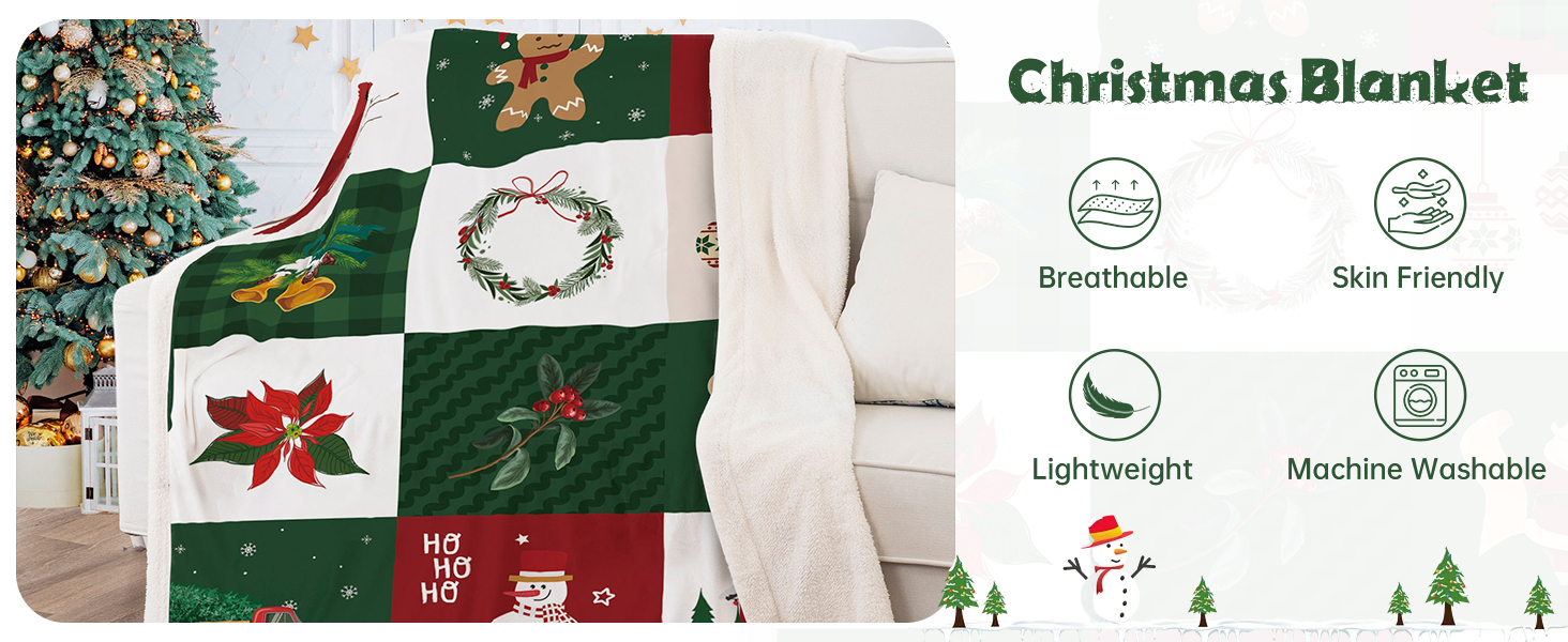 DJY Christmas Throw Blanket Christmas Tree Snowman Santa Claus Printed