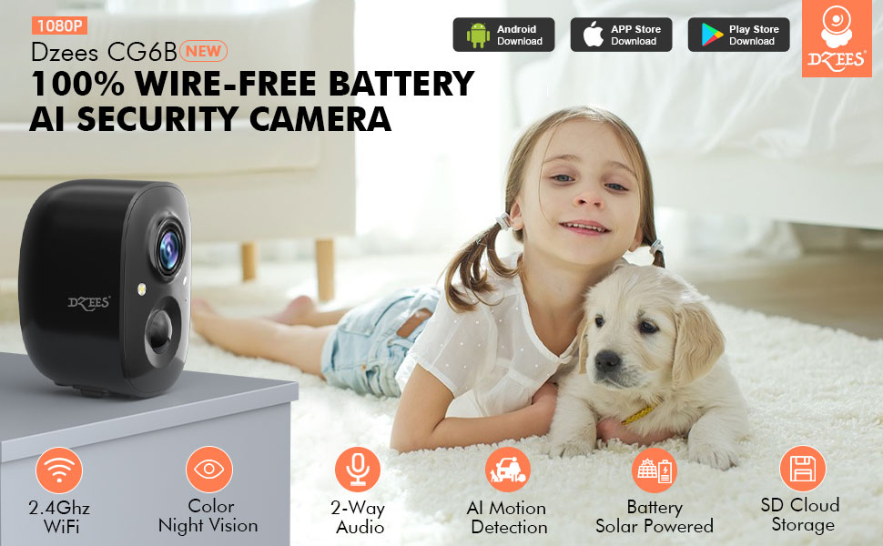 Dzees Security Camera Outdoor Wireless Battery Powered WiFi Outdoor