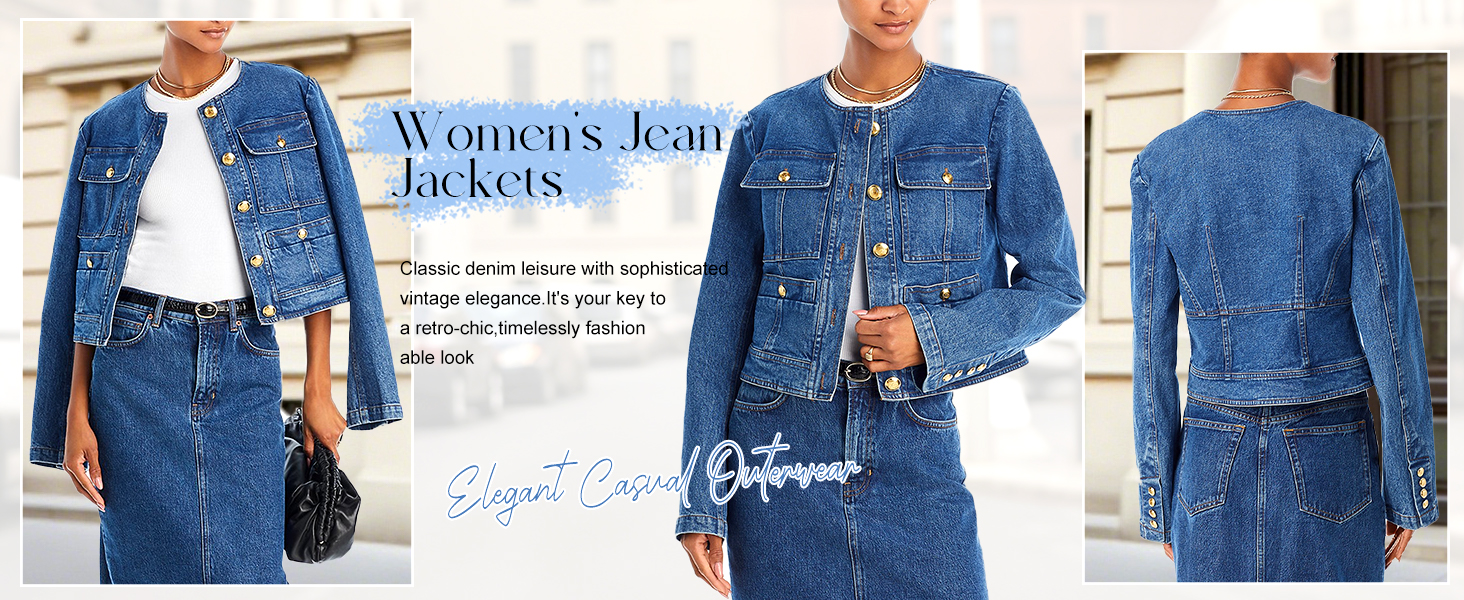 long sleeve denim jacket for women cropped jean jackets button down denim outerwear fall winter