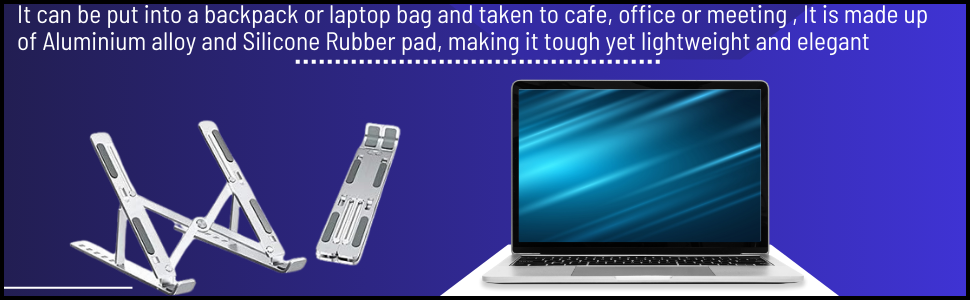 INEFABLE Portable Laptop Aluminium Stand with Adjustable Height, Ventilated, Foldable Stand, 7" Height, for 15.6" Laptop with Carry Pouch for Desk & Table Mount - Pack of 1 (Silver) 34 SPN-BPFSC