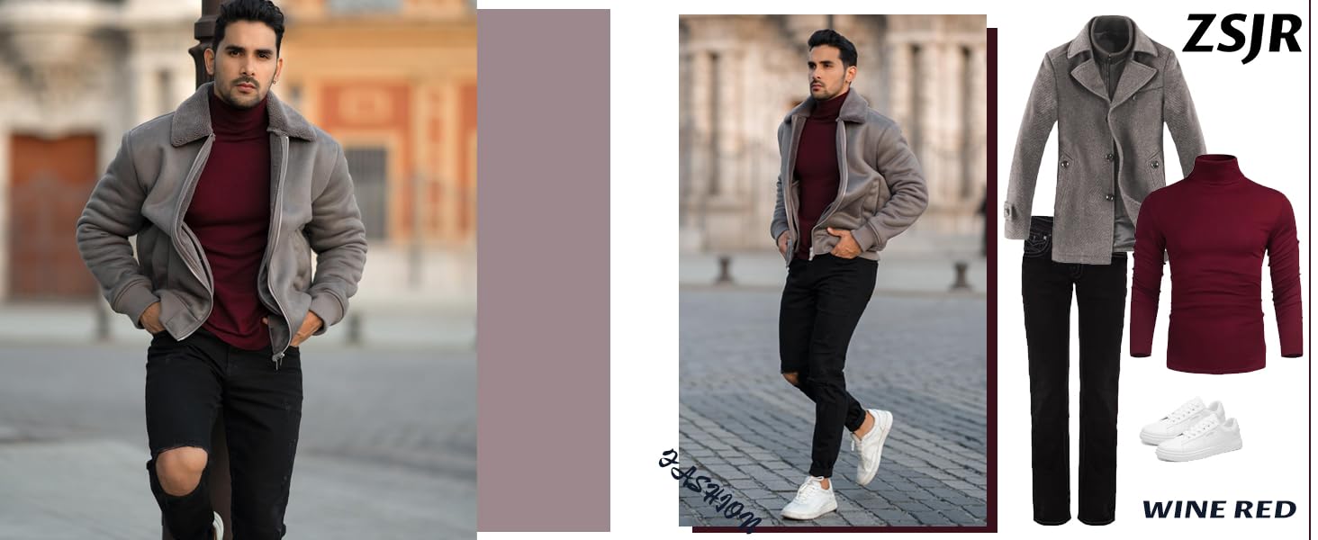 ZSJR Mens Mock Neck T Shirts Pullover High Neck Turtleneck Premium Long Sleeve Sweaters for Men