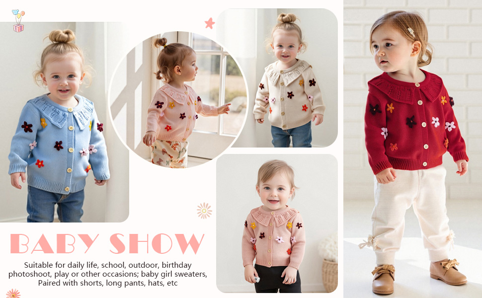 Toddler Baby Girl Fall Winter Clothes Cardigan Sweater Infant Knit Floral Knitwear Knitted Outfit 